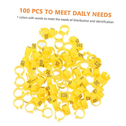 Mipcase 100 Pcs 10mm Numbered Pigeon Foot Rings Sturdy Plastic Bird Leg Bands for Identification for Pigeon Supplies and Bird Owners - color: Yellow