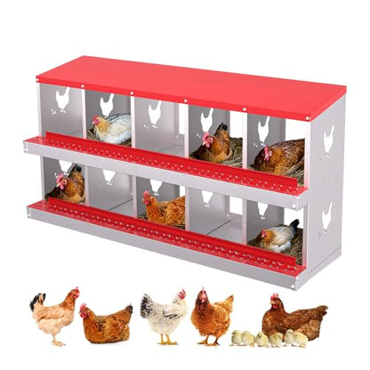 Nesting Boxes for Chickens, 6/8/10-Hole Galvanized Steel Chicken Nesting Boxes for Laying Eggs with Egg Rollaway System to Protect Eggs, Easy Egg Collection, for Chicken Coop Backyard Farm