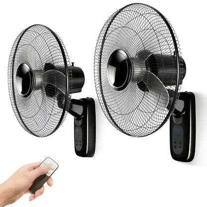Aotop 16 inch Wall Mount Fan with Remote Control - 2 Pack, 3-Speed and 3 Modes, Timer Function, Adjustable Head, Oscillating Fan for Home and Office - Black - color: Black, size: 16 inch(2 pcs)