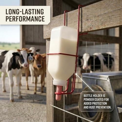 FarmTek Nursing Bottle Holder w/ 2-Quart Bottle – Powder-Coated | Heavy-Duty Steel Bracket, Secure Rail Mount, Durable 2-Quart Capacity, Easy Feed Access, Livestok Nursing