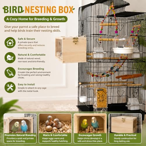 Rypet Parakeet Nesting Box Transparent Design, Thwartwise Bird Nest Breeding Box with Perch Wood Bird Cage House for Cockatiel Lovebirds Budgie Finch Parrotlets Canary S - size: Small