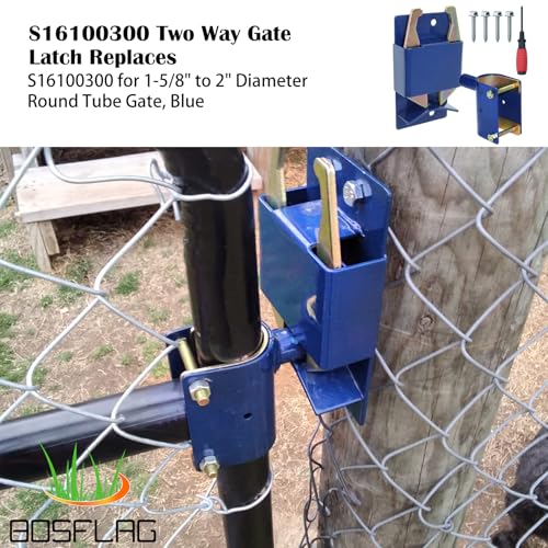 S16100300 Heavy Duty Two Way Gate Latch 1-5/8" to 2" Diameter, Blue | Replaces 2 Way Gate Latch Farm Gate Latch Round Tube Gate Two Way Fence Gate Latch for Metal Gates, Farms, Ranches, Pastures - color: 1XS16100300