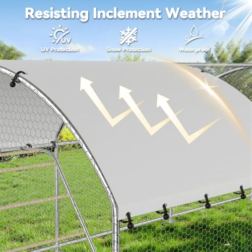 Large Metal Chicken Coop with Roosting Perch, Waterproof and UV-Resistant Cover,Outdoor Walk-in Cage Hen House for Yard Farm Rabbit Duck Chicken Run Dome Roof(10’ W x 13.2’ L x 6.4’ H) - size: 158.4"L x 120.0"W x 76.8"H