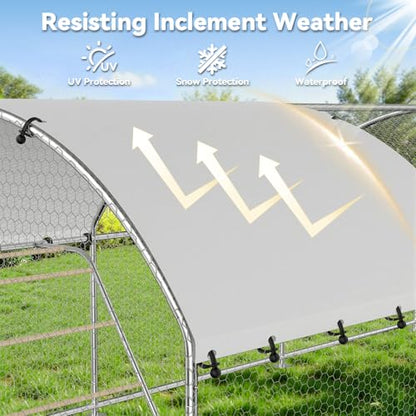 Large Metal Chicken Coop with Roosting Perch, Waterproof and UV-Resistant Cover,Outdoor Walk-in Cage Hen House for Yard Farm Rabbit Duck Chicken Run Dome Roof(10’ W x 13.2’ L x 6.4’ H) - size: 158.4"L x 120.0"W x 76.8"H