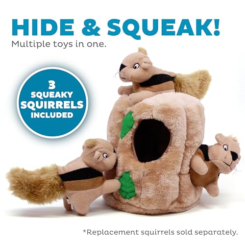 Outward Hound Hide-A-Squirrel Dog Toy – Interactive 2‑in‑1 Plush Puzzle with 3 Squeaky Removable Squirrels, Large - color: Squirrel Large
