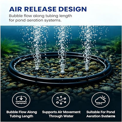 Self Sinking Aeration Hose, 3/8" ID 656FT, Sturdy PVC Line, Packaged with 4 Brass Connectors & 4 Stainless Clamps for In-ground Ponds, Home Garden and Small Farm Water Bodies