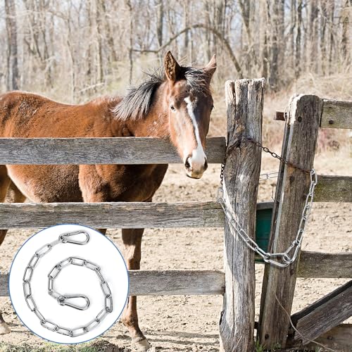 lasuroa Gate Chain Lock, 20 Inch Stainless Steel Gate Link Chain Lock with Both-Ended Carabiners Chain Link Gate Latches for Outdoor Fences, Pet Cages, Dog Horse Goat Cow Corral Supplies