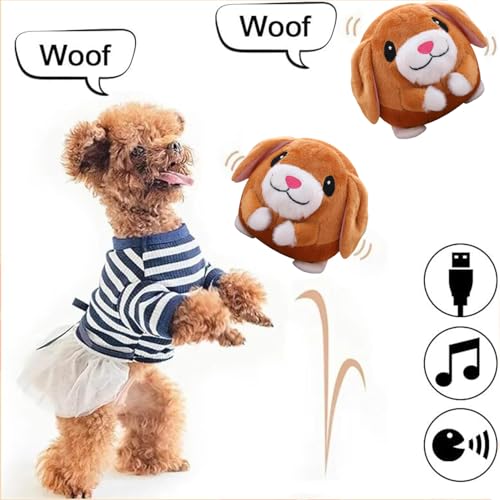 Active Moving Plush Toy, Interactive Pet Bouncing Balls, USB Rechargeable Sound Electronic Dog Toy, Cute Squeaky Pig Dog Toy - color: Dog