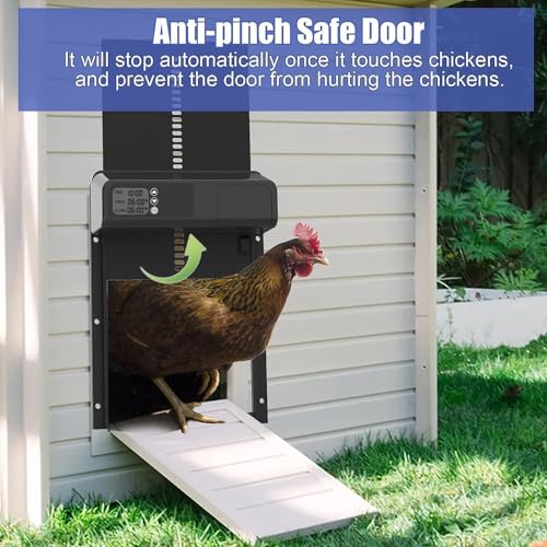 Automatic Chicken Coop Door with Timer, Gear Lifter Poultry Gate,Battery Powered, Evening and Morning Delay, Full Aluminum Door, Automatic Chicken Door Opener with LED Liquid Crystal Display (V-Black)