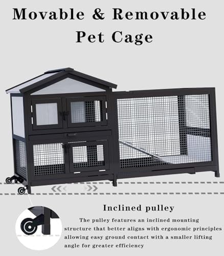 Uoyotar 57" Indoor Rabbit cage,Rabbit Hutch Bunny Cage Outdoor Guinea Pig Cage Small Chicken Coop with 2 Wheels with Bedding, Pull Out Tray no Leak,Waterproof Roof,2 Story Solid - size: 58.0"L x 22.1"W x 32.4"H
