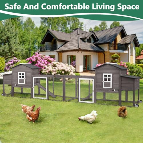 158" L Large Chicken Coop with Run, Mobile Chicken Hen House with Wheels, Nesting Boxes, Outdoor Rabbit Hutch, Poultry Cage for Chickens Ducks Bunny with Removable Tray, Ramp (Grey) - color: 158" L Grey