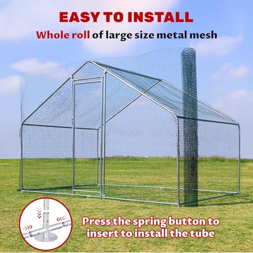 Large Chicken Coop Walk-in Metal Poultry Chicken Run Pen Rabbits Habitat House Spire Shaped Coop with Waterproof and Anti-UV Cover for Outdoor Backyard Farm Use(Steeple 1 Room) - size: 118.0"L x 78.0"W x 78.0"H