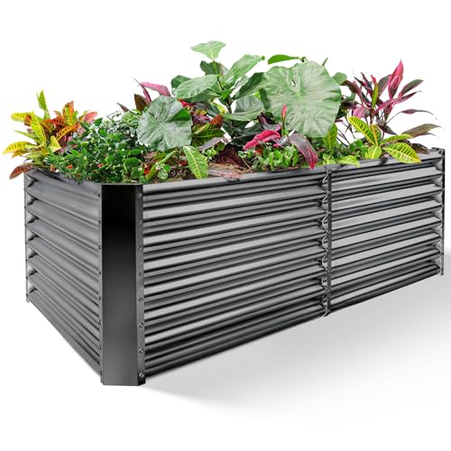 Land Guard 6×3×2 ft Galvanized Raised Garden Bed Kit, Galvanized Planter Raised Garden Boxes Outdoor, Large Metal Raised Garden Beds for Vegetables(Grey)… - color: 3-grey, size: 6×3×2ft（Rectangular）