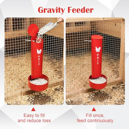 Chicken Oyster Shell Feeder and Grit Feeder and 6 Pcs Automatic Chicken Waterer Cup, Metal Hanging Poultry Feeders and Plastic Poultry Water Cup, Coop Accessories, Black+Red