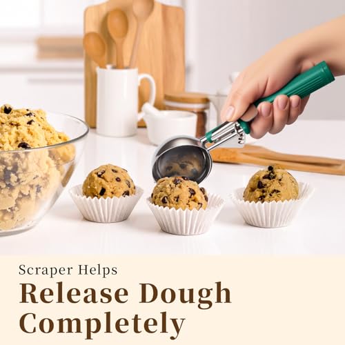HOMURE H 2.7 OZ Scoop, Ice Cream Scoop with Trigger, #12 Disher, Muffin Scoop, Cookie Scoop for Baking, Green Handle, for Making Ice Cream Cookie Muffin Cupcake Mashed Potato Meatball - size: #12 (2.7 oz)
