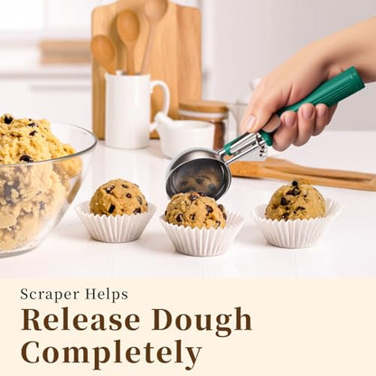 HOMURE H 2.7 OZ Scoop, Ice Cream Scoop with Trigger, #12 Disher, Muffin Scoop, Cookie Scoop for Baking, Green Handle, for Making Ice Cream Cookie Muffin Cupcake Mashed Potato Meatball - size: #12 (2.7 oz)