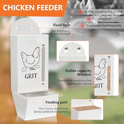 2Pack Chicken Grit and Oyster Shell Feeder, Poultry Feeder with Visual Window, No-Mess Weatherproof, Metal Hanging Gravity Chicken Feeder, Chicken Coop Accessories (Combo-Black/White) - color: Combo-Black/White