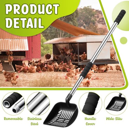 Willinglong 48 Inch Metal Chicken Coop Pooper Scooper (16 to 48 Inch) Long Handle Scooper with Detachable Stainless Steel Long Handle Gloves Accessory for Cleaning Chicken Coop(Black) - color: Black