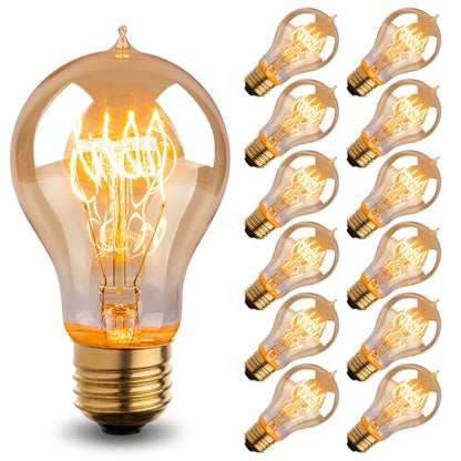 Warm Incandescent Light Bulbs 60 Watt,A19/A60 Vintage Style Edison Bulbs E26,Soft Yellow Light Bulbs,Amber Bulbs,Retro Light Bulb Old Fashioned,Halogen Dimmable Edison Bulb Squirrel Cage 12 Pack - size: 12 Count (Pack of 1)