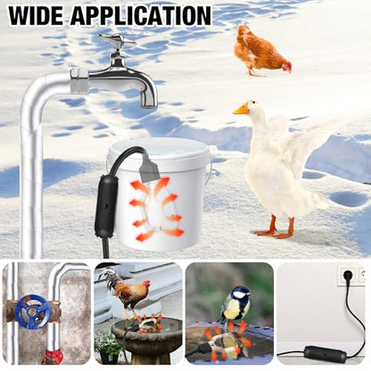 Relaxweex 150w/250w/500w Livestock Water Heater De-icer, Submersible Cast Aluminum Utility Heated for Farm Poultry Water Trough, Tank, Bird Bath, Chicken Coop with Thermostat for Winter(White,500w) - color: White