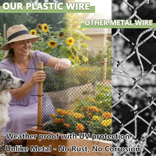 15.7" x 50' Plastic Mesh Fence Roll - Heavy Duty Chicken Wire Mesh Fence - Upgraded Thick Animal Barrier for Garden, Balcony Railing Safety Net, Poultry Netting with 20 Zip Ties, Black - size: 15.7" x 50'