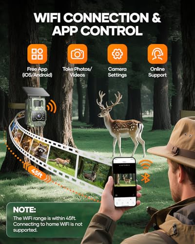 Assark Trail Camera 64MP 4K with Fixed Solar Panel, 6000mAh Game Camera with Night Vision Motion Activated Waterproof IP66 for Wildlife Deer Critter, Outdoor WiFi Trail Cam, 32GB SD Card Included - color: Camouflage