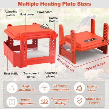 Chick Brooder Heating Plate with Adjustable Temperature, Chicken Brooder Heater for Baby Chicks, Ducklings, Safer Alternative to Heat Lamps, Adjustable Height, Brooder Plate 130W 19"x19" Red