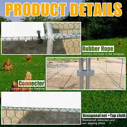 NUGRIART Large Metal Chicken Coop Walk-in Poultry Cage Hen Duck Run House with Waterproof & Anti-UV Cover Galvanized Rabbits Habitat Spire Shaped Cage for Outdoor Yard Farm Use - size: 13.1' L x 9.8' W x 6.56' H