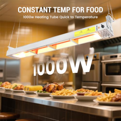 42-Inch Food Heat Lamp - 1000W Commercial Food Warmer Lamp Overhead Stainless Steel Catering Heat Lamps Electric Strip Heater for Restaurant Buffet Parties Kitchen, Silver 115V - color: Silver, size: 42 Inch