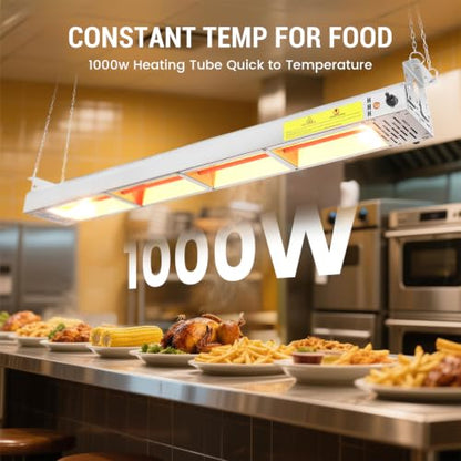 42-Inch Food Heat Lamp - 1000W Commercial Food Warmer Lamp Overhead Stainless Steel Catering Heat Lamps Electric Strip Heater for Restaurant Buffet Parties Kitchen, Silver 115V - color: Silver, size: 42 Inch