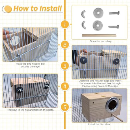 PINVNBY Parakeet Nesting Box Bird House for Cage Wood Mating Box Bird Breeding Box for Lovebirds, Cockatoo, Budgie, Finch, Canary Small and Medium Sized Birds (M:7.9 * 4.7 * 4.7 inch) - size: Wood,M: 7.9*4.7*4.7 inch