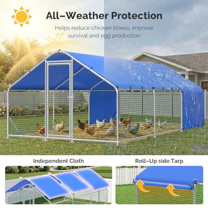 Sino Luban Metal Chicken Coop Run 17.8x8.9ft with Heavy Duty Hardware Cloth, Large Chicken Runs for Yard with Waterproof Cover, Outdoor Chicken Pen Enclosure, Walk-in Poultry Cage with Support Brace - size: 17.8x8.9 FT - Hardware Cloth