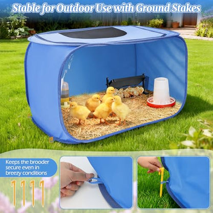 Chicken Brooder Box for Chicks, Pop Up Chick Brooder Kit with Clear Window, Waterproof Mat & Storage Bag, Square Indoor Outdoor Baby Chicken Starter Kit