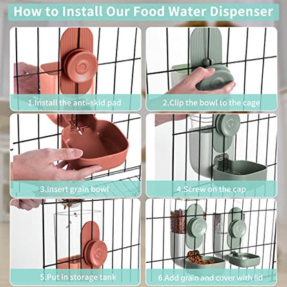 Lemtrflo Hanging Automatic Food Water Dispenser,Gravity Rabbit Feeder and Water Dispenser Set for Bunny Chinchilla Guinea Pig Hedgehog Ferret - color: Brown