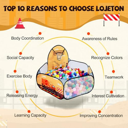 Kids Ball Pit, Pop Up 3+Children Play Tent, Toddler Ball Pool Baby Crawl Playpen with Basketball Hoop, Portable Toys for Girls Boys, 4 ft / 120 cm, Balls Not Included, Engineering Car - style: Engineering Car