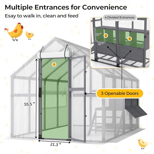 COZIWOW Chicken Coop with Full Waterproof Cover, 9' Extra Large Wooden Chicken House for 10-15 Chickens, 4 Nesting Boxes, Roosting Bars, Outdoor Walk-in Poultry Run for Backyard, Farm, Modern Gray - color: Modern Grey
