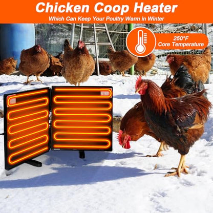 Chicken Coop Heater 240 Watts, Large Size Foldable Energy Efficient Heater for Chicken Coop, Two Mounting Model Radiant Heat Coop Heater for Chicken Kitten Puppy Pets Animals in Winter Black