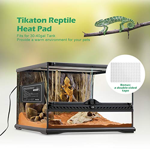 Tikaton Reptile Heat Pad - Adjustable Temperature Under Tank Heater for 10-20gal/30-40gal Tank, Terrarium Heat Mat for Turtle/Snake/Lizard/Frog/Spider/Plant Box - size: 1 Pack-18.5" X 8.5"