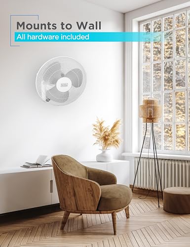 BLACK+DECKER 16" Wall Mount Fan With Remote Control, Oscillating With 3 Speed Settings and Shut Off Timer, Adjustable Tilt Angle, White - color: White, size: Wall Fan (Pack of 1)