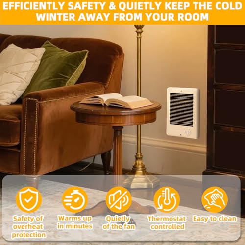 Electric Wall Heater Complete Unit with Thermostat,Replace Model CSC151TW,Part 67509,5120 BTU,1500 Watt,120V In Wall Heater Electric Hard-Wired Heater,Recess Efficient Centrifugal fan Fit Small Rooms