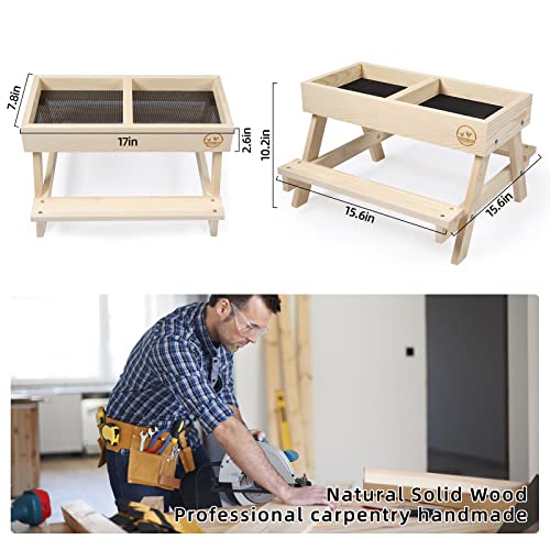 Chicken Picnic Table No Waste, Large Chicken Feeder Handmade Wooden, DIY Chicken Table Feeder Kit, Wild Bird, Duck & Squirrel Feeders No Mess, Mesh Bottom Keep Food Fresh and Dry Easy to Clean Fill - color: Natural Solid Wood