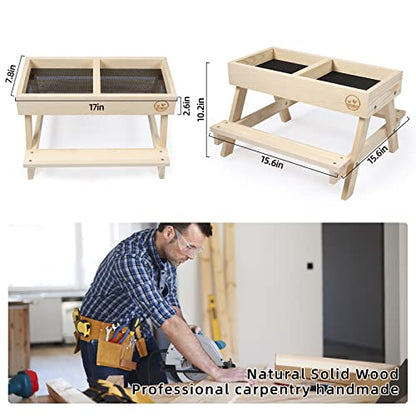 Chicken Picnic Table No Waste, Large Chicken Feeder Handmade Wooden, DIY Chicken Table Feeder Kit, Wild Bird, Duck & Squirrel Feeders No Mess, Mesh Bottom Keep Food Fresh and Dry Easy to Clean Fill - color: Natural Solid Wood