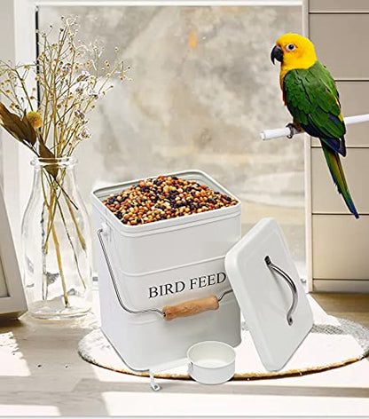 Morezi Bird seed and feed storage tin with lid Included - white-coated carbon steel - tight fitting lids - storage canister tins - White - color: White