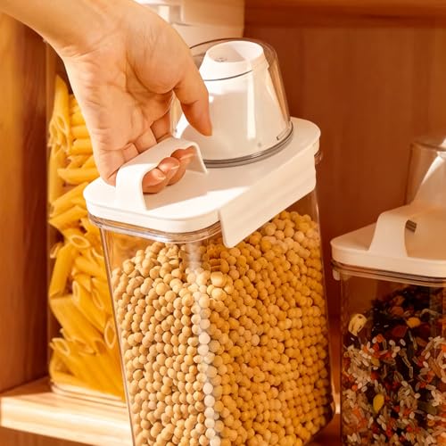 Upgraded Cereal Storage Container Set of 2 - 1600ML (54oz) Airtight Food Storage Organizer with Pour Spout & Measuring Cup for Rice, Flour, Sugar, Oatmeal, Pet Dog Cat Bird Food Dry Food Keep Fresh