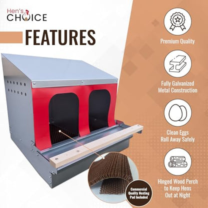 Hen's Choice™ - Reversible Roll Out Nest Box for Chickens | Roll Away Nest Box | 2 Compartment 21" | Heavy Duty Galvanized - size: Medium 21"