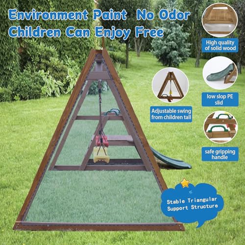 Kids Swing Set Outdoor and Slide - Sturdy Solid Wood Swing Frame with Climbing Ladder - Natural