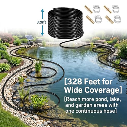 All-Weather 328ft Weighted Pond Tubing, 45 lbs Heavy Duty Self Sinking Pond Hose with 8 Clamps, Anti-Kink Flexible Pond Aerator Tubing for Aquaculture and Water Recirculation - size: 3/8" id - 328ft