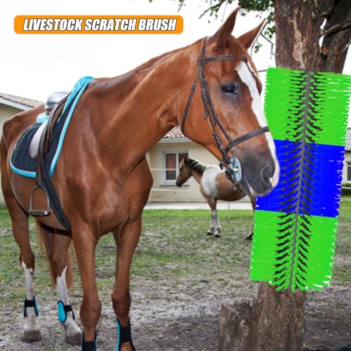 Livestock Scratching Brush 4 Pack, Dense Cow Brush Wall Mount Anti-Itch Grooming Tool, Flexible Goat and Horse for Grooming with Screws and Nuts - color: teal