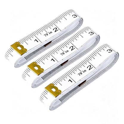 3 Pack Soft Tape Measure Double Scale 79 Inch, Body Measuring Tape Fabric Craft Sewing Flexible Vinyl Ruler & Medical Body Measurement for Body Weight Loss (White) - color: White