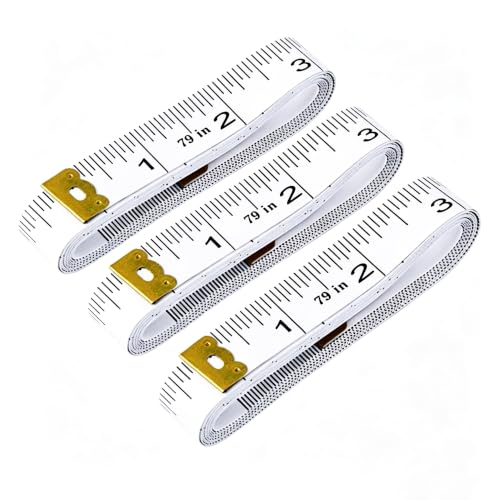 3 Pack Soft Tape Measure Double Scale 79 Inch, Body Measuring Tape Fabric Craft Sewing Flexible Vinyl Ruler & Medical Body Measurement for Body Weight Loss (White) - color: White